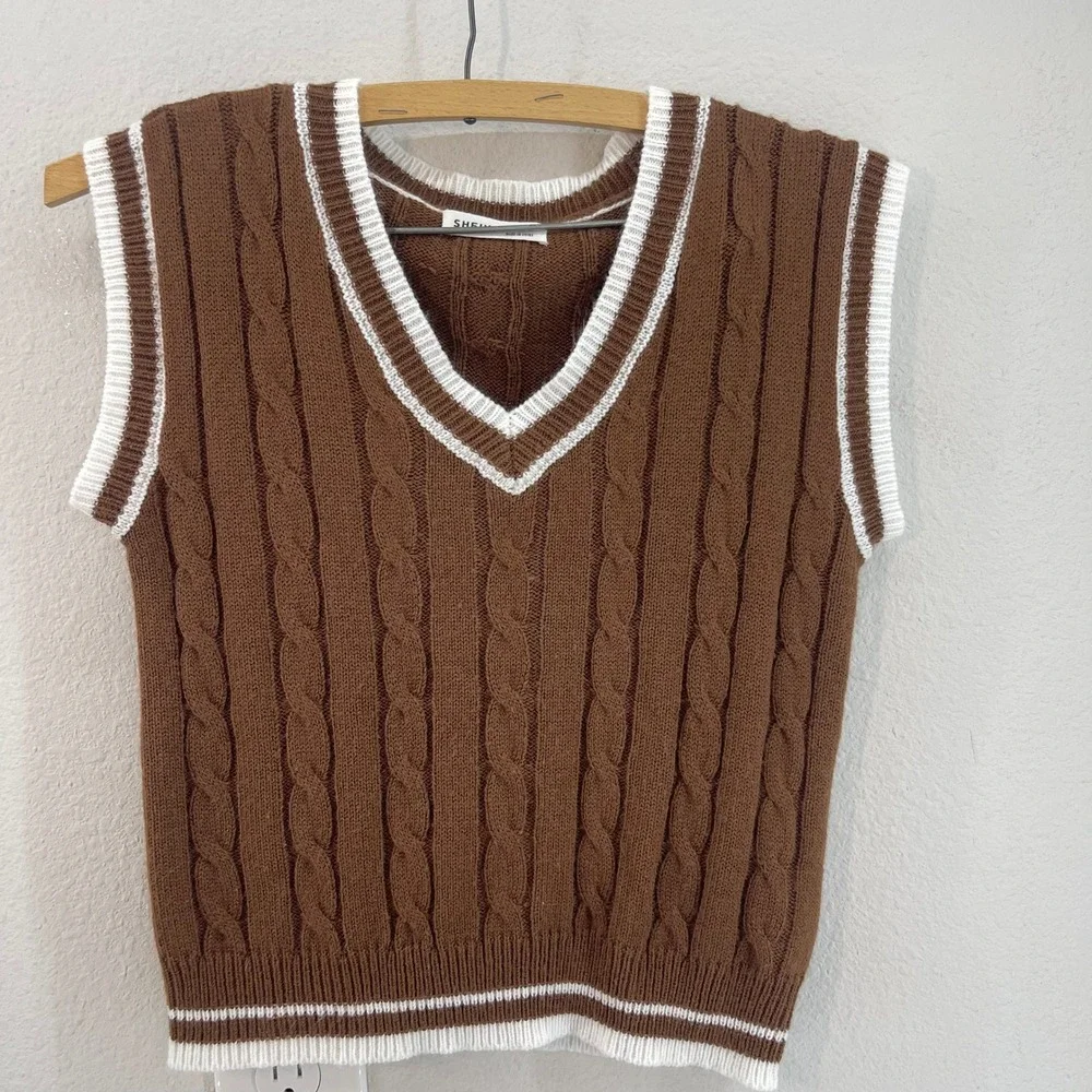 SHEIN Brown Cable Knit V Neck Sweater Vest Kids Size 8Y - Picture 1 of 13